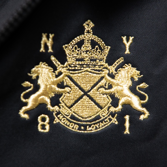 Vintage Y2K Express Lion Crest Black and Gold Zip Up Jacket "Racing Stripes" - Picture 3 of 5